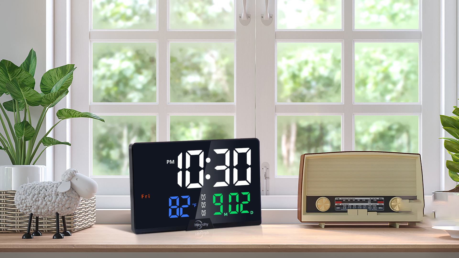 RGB Digital Alarm Clocks for Bedrooms,Calendar Clock with Date